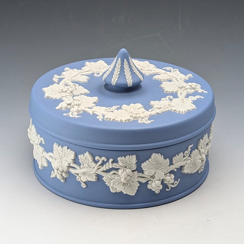 Vintage British Wedgwood Jasperware Round Bonbonniere in Pale Blue